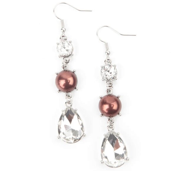 Paparazzi Jewelry Accessories - Unpredictable Shimmer - Brown Earrings - Vintage - Picture 4 of 4